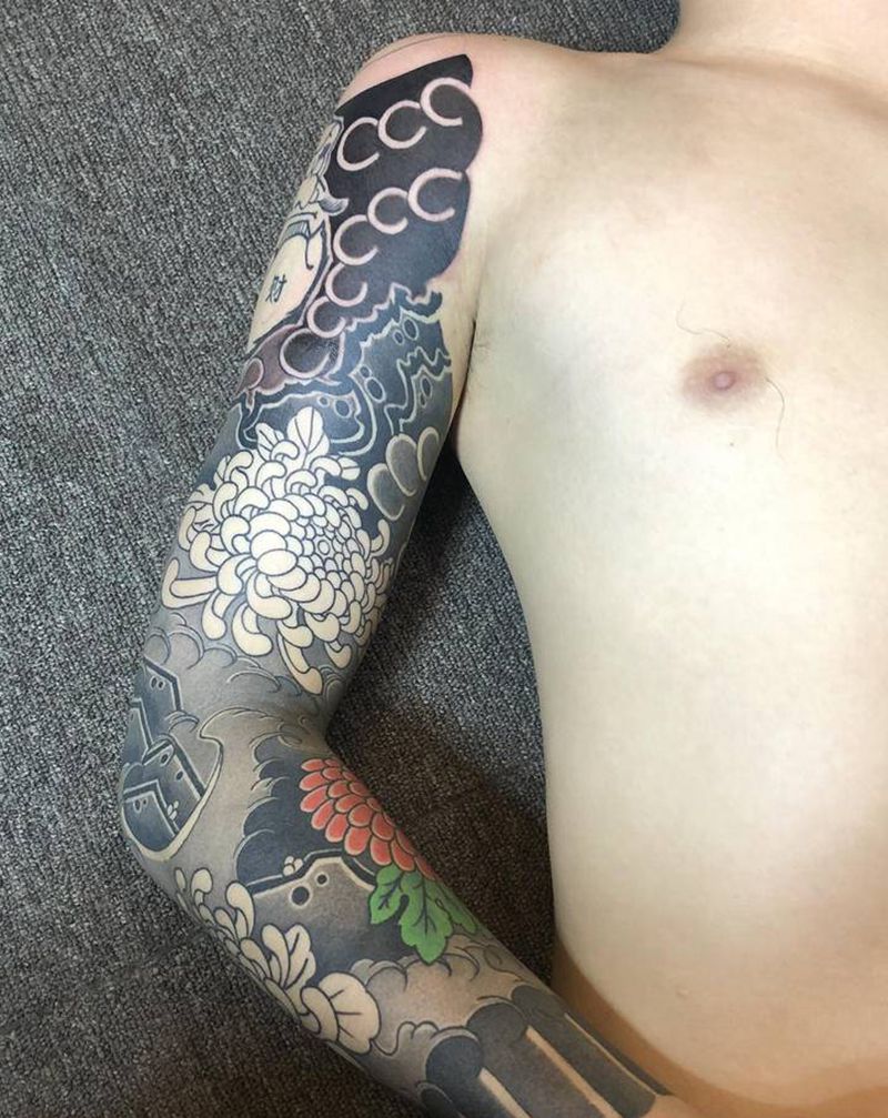 日式花臂纹身图片_手部手臂老传统纹身图案