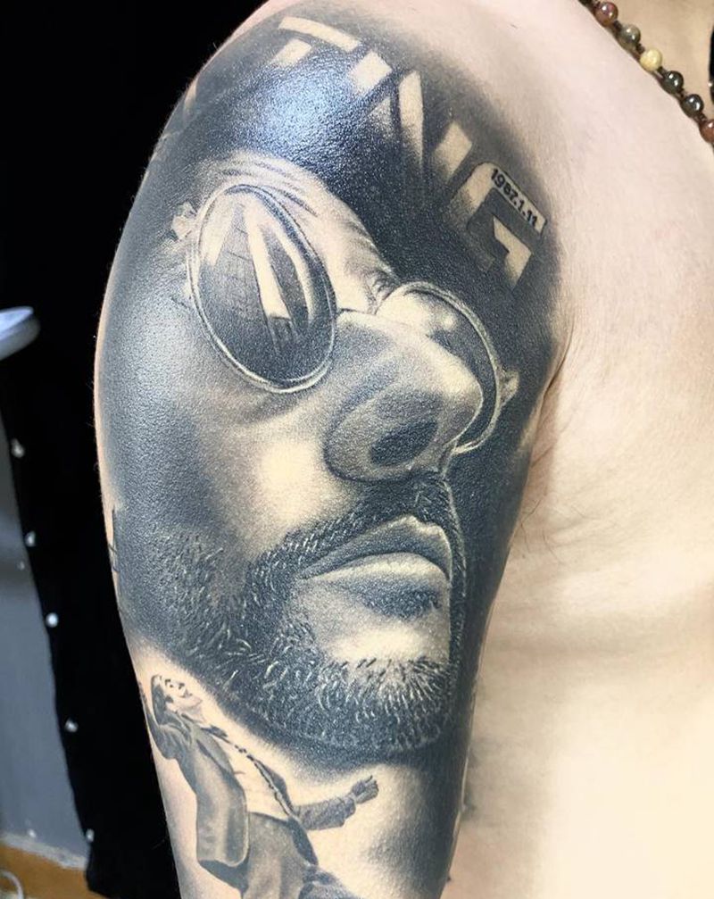 这个杀手不太冷和小丑纹身图片_腿部欧美写实小丑花臂纹身图案