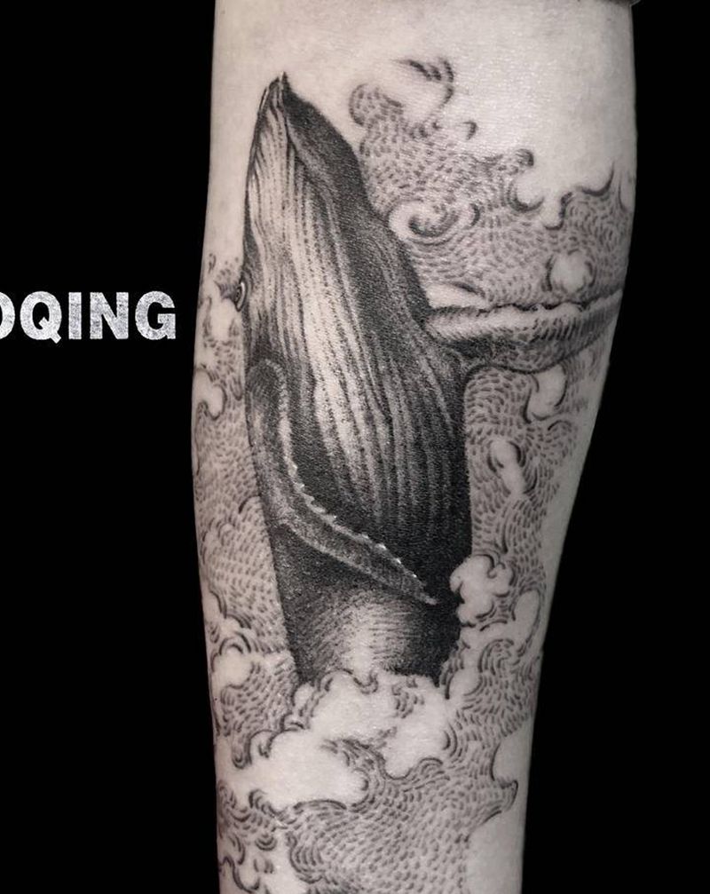 梦未醒纹身图片_手臂欧美写实New School鱼鲸鱼写实纹身图案