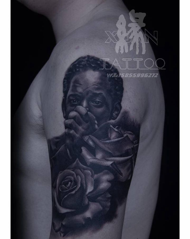 威尔史密斯纹身图片_胸部欧美写实人物肖像纹身图案