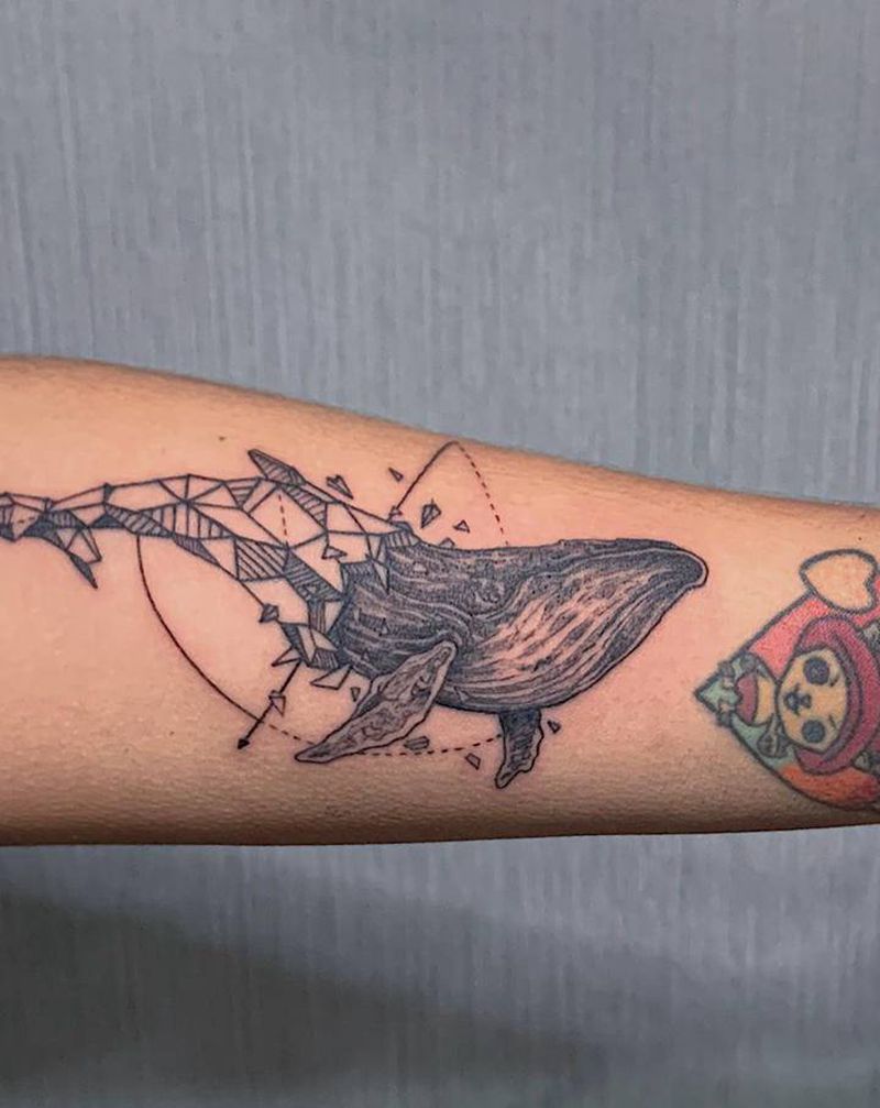 鲸鱼 几何纹身图片_手臂纹身图案
