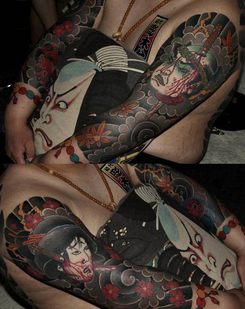 一对七分袖纹身图片_手臂老传统七分袖纹身图案