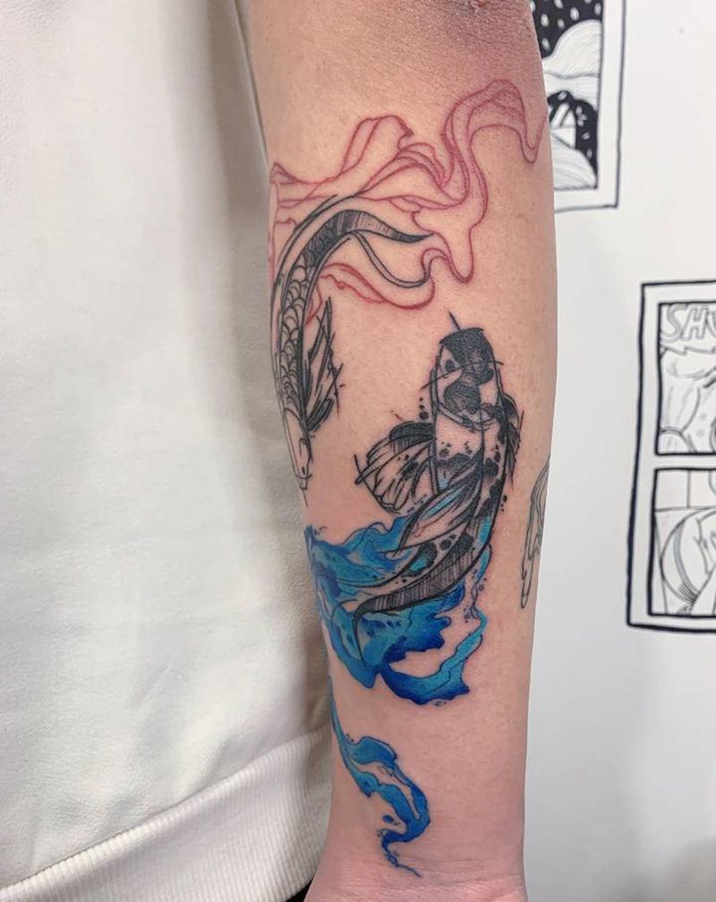 双鱼未完成纹身图片_手臂纹身图案