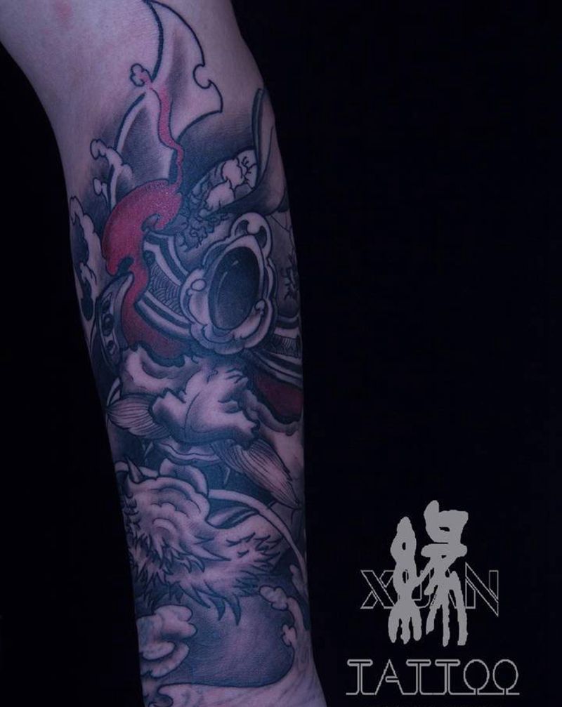 鬼武士纹身图片_手部手臂新传统鬼武士武士包小臂纹身图案