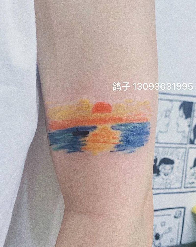夕阳纹身图片_手臂纹身图案