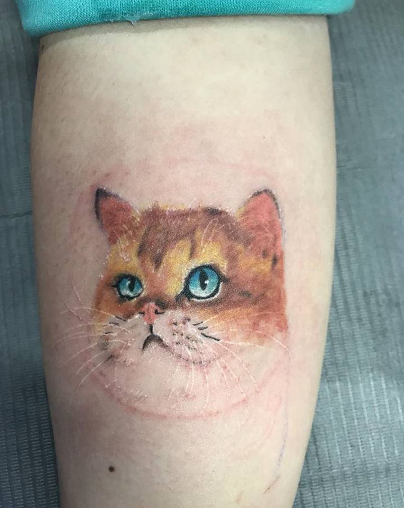 猫纹身图片_手臂水彩纹身图案