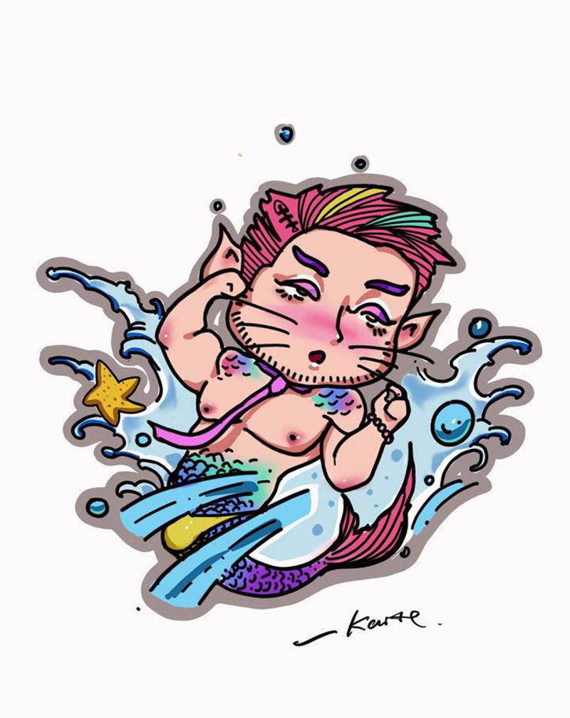 原创美人鱼纹身图片_手臂New School水彩纹身图案