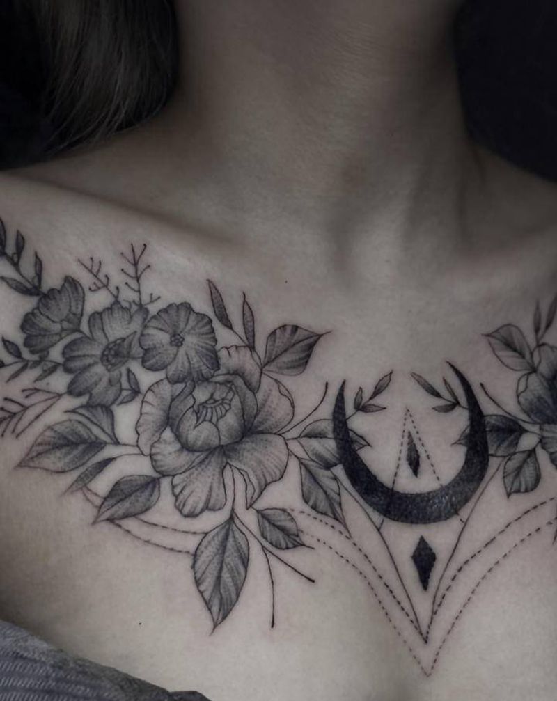 遮盖纹身纹身图片_胸部点刺纹身图案