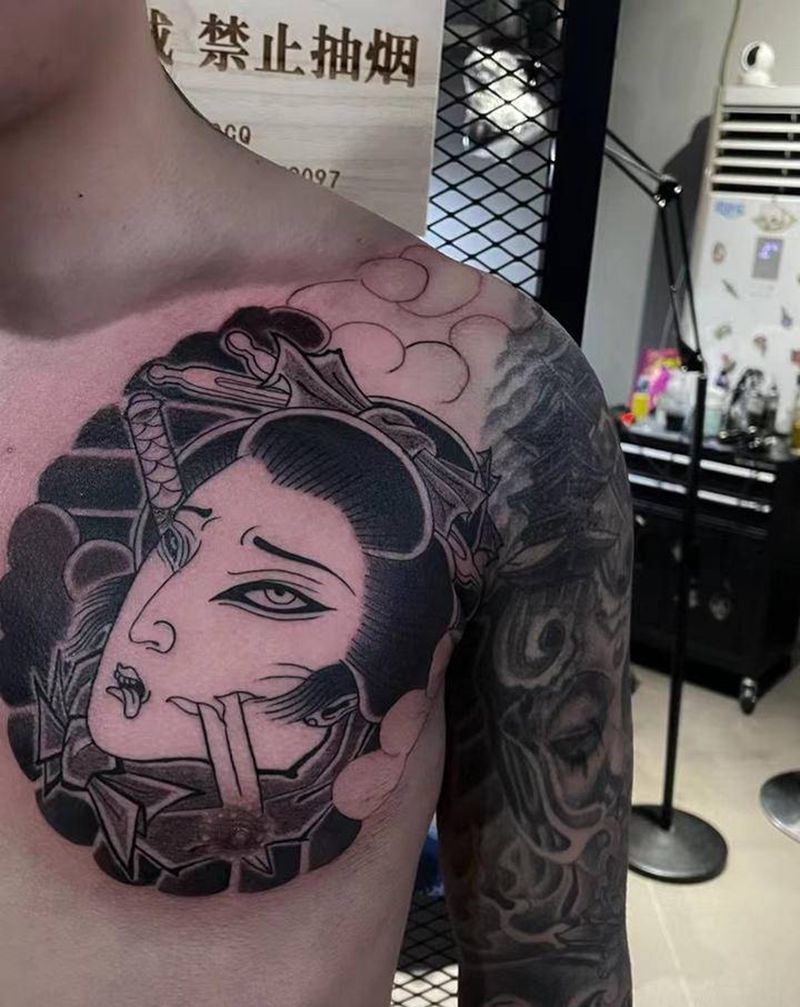 半甲纹身图片_老传统纹身图案