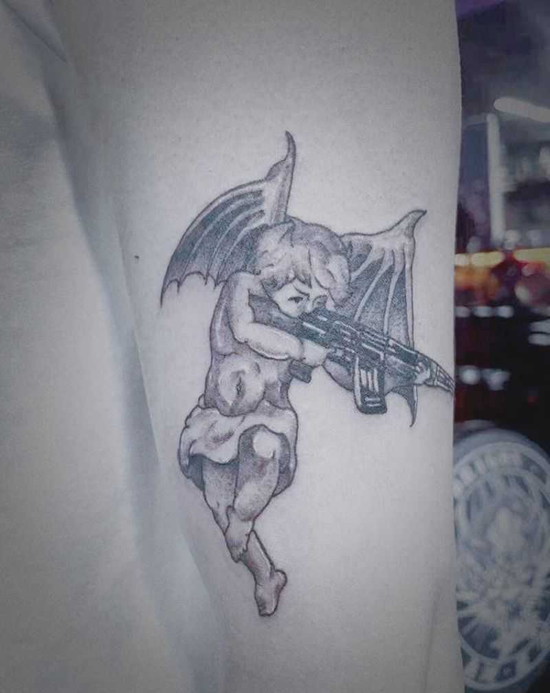 天使纹身图片_手臂点刺纹身图案