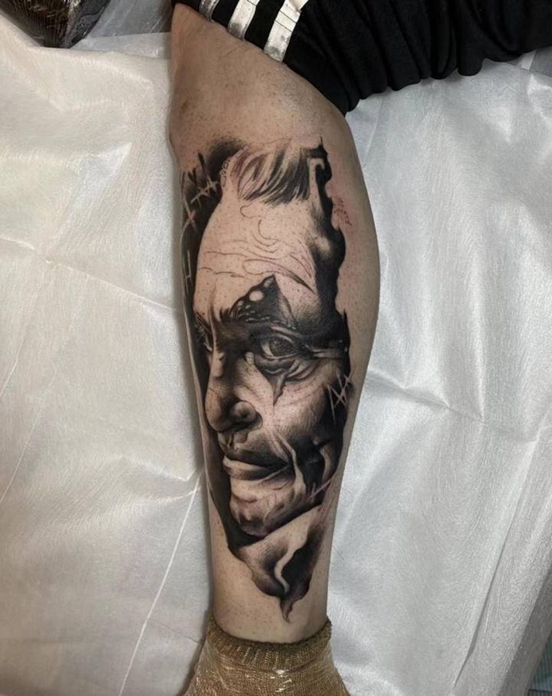 黑灰小丑未完成纹身图片_欧美写实纹身图案