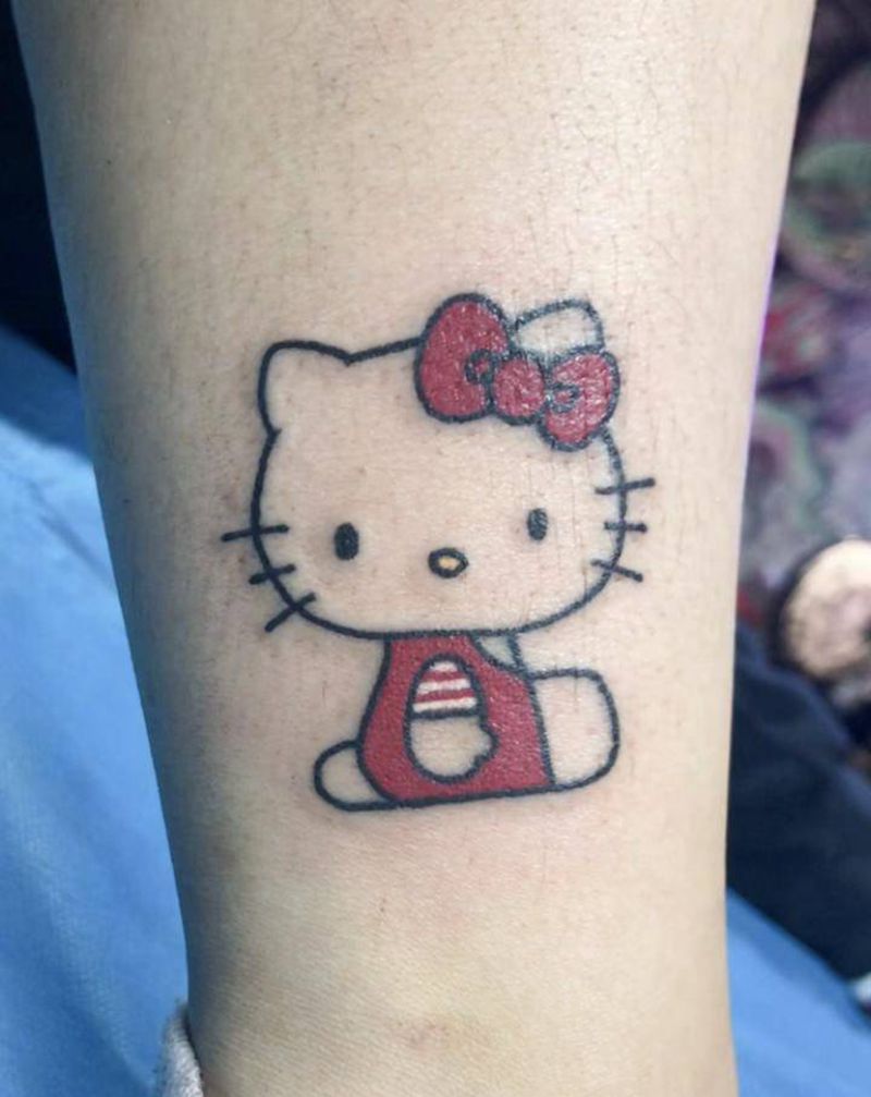 卡通猫纹身图片_腿部Old School纹身图案