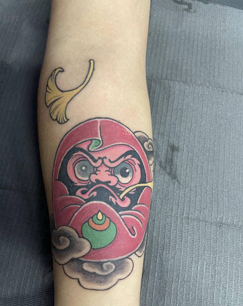 达摩蛋纹身图片_手臂老传统纹身图案