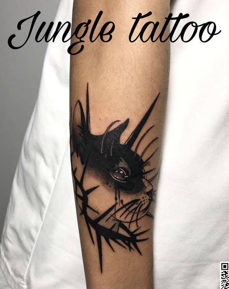 猫纹身图片_暗黑 拼接花臂纹身图案