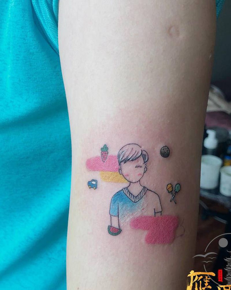 全家福纹身图片_肩部手臂纹身图案