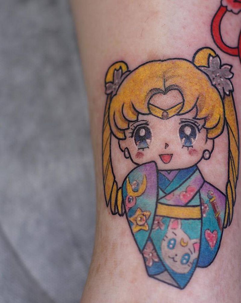 水冰月纹身图片_腿部卡通纹身图案