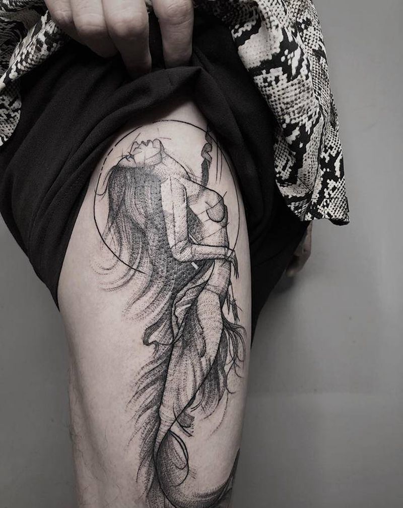 人鱼纹身图片_腿部点刺纹身图案