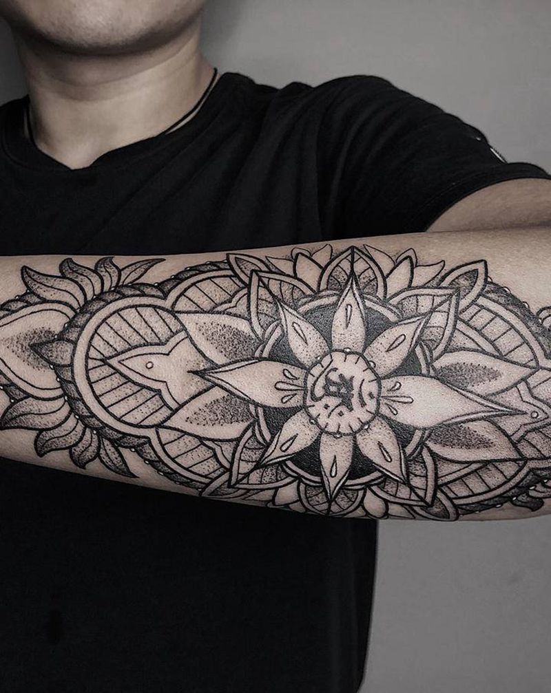 梵花纹身图片_手臂点刺几何纹身图案