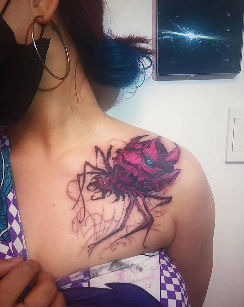 暗黑小般若纹身图片_肩部新传统纹身图案