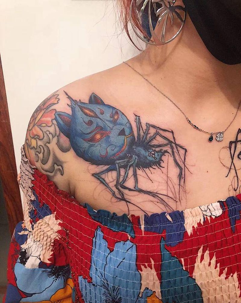 暗黑猫神纹身图片_肩部纹身图案