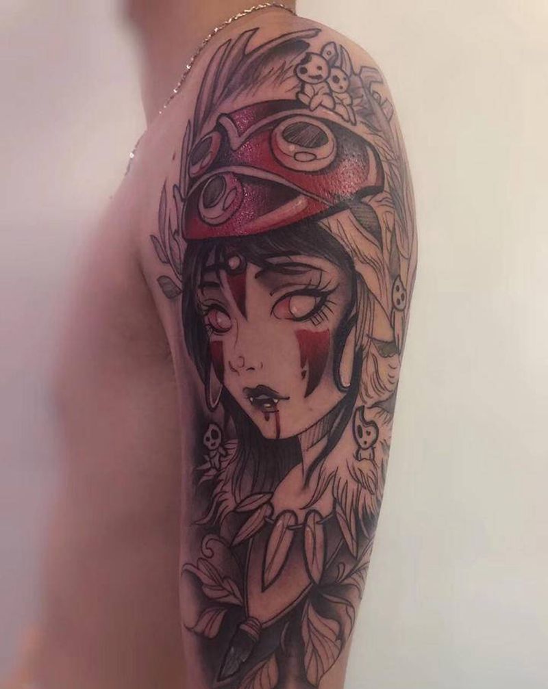 大臂幽灵公主纹身图片_手臂腿部New School纹身图案