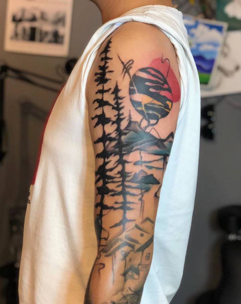 花臂纹身图片_手臂水墨纹身图案