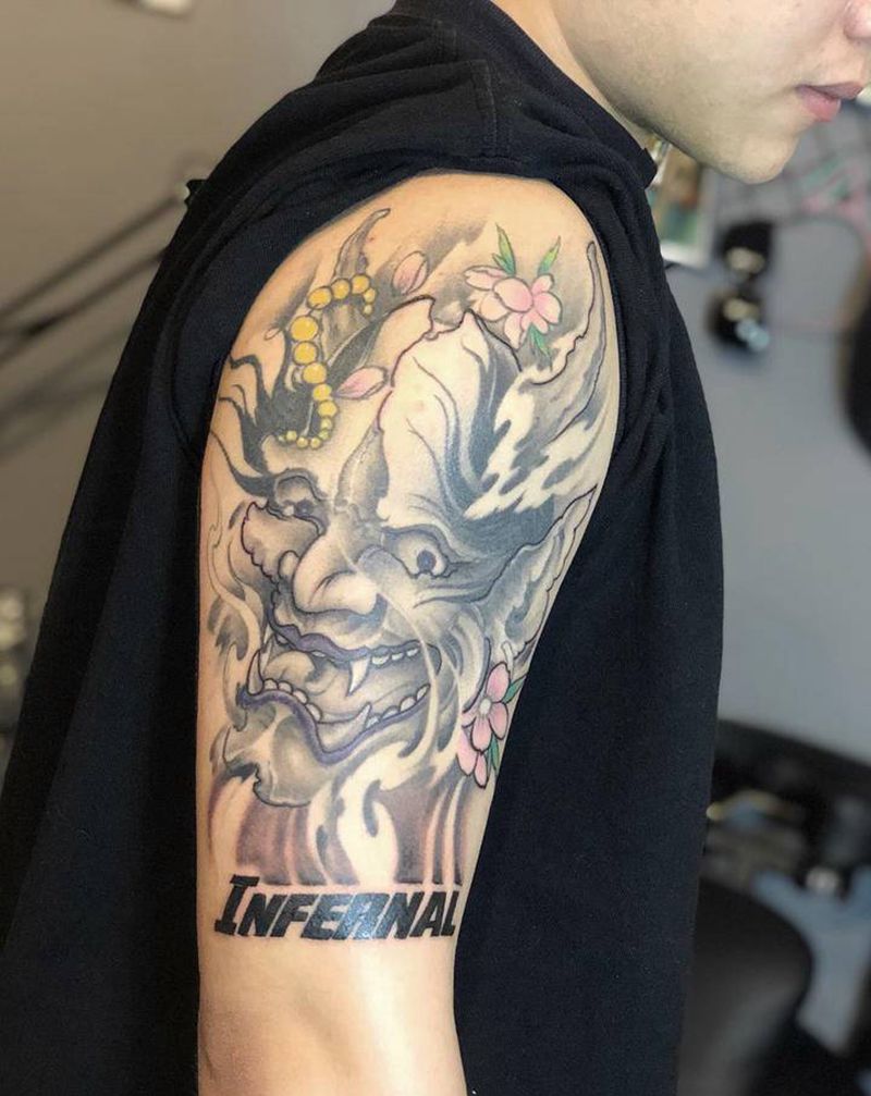 上臂混拼纹身图片_手臂纹身图案