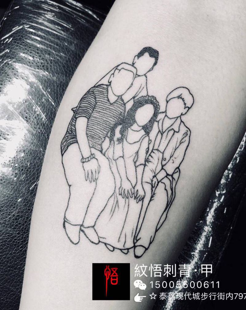 家纹身图片_手臂几何家庭成员线条纹身图案
