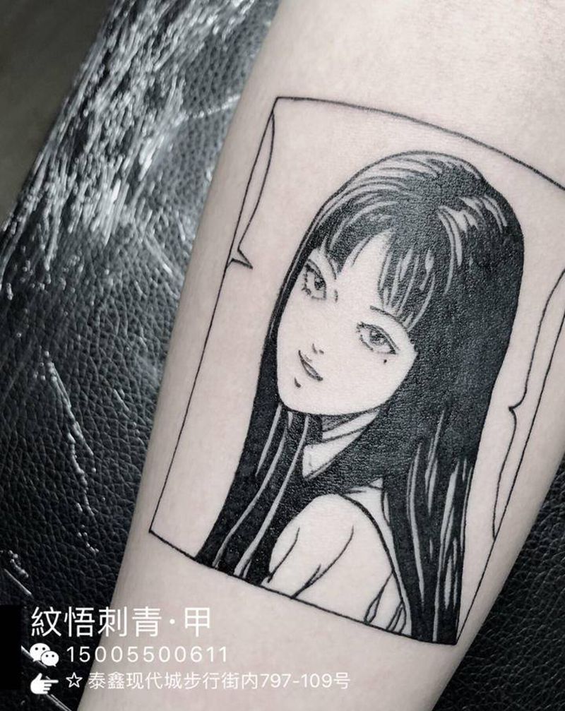 富江纹身图片_手臂水墨富江卡通漫画纹身图案