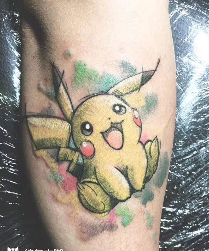 卡哇伊皮卡丘纹身图片_手部手臂水彩Old School纹身图案
