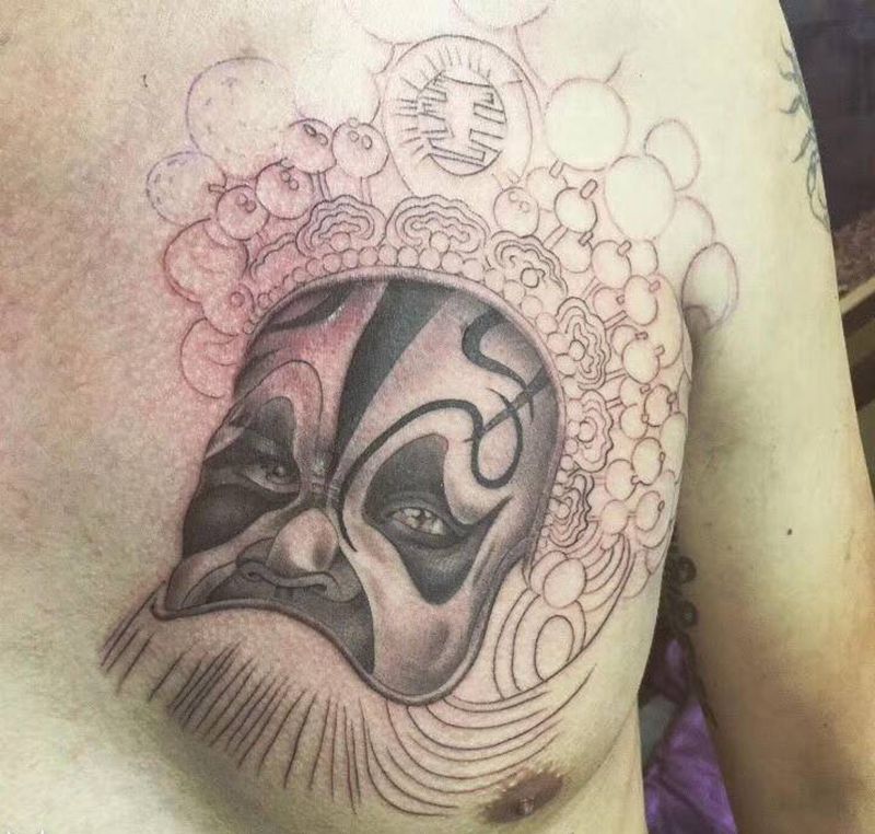 脸谱未完成纹身图片_欧美写实纹身图案
