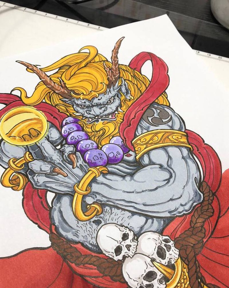 雷神手稿纹身图片_新传统雷神纹身图案