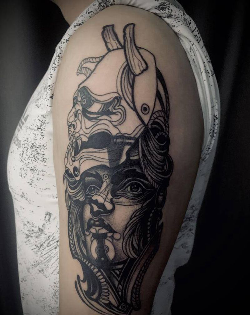 暗黑系纹身图片_手臂欧美写实点刺纹身图案