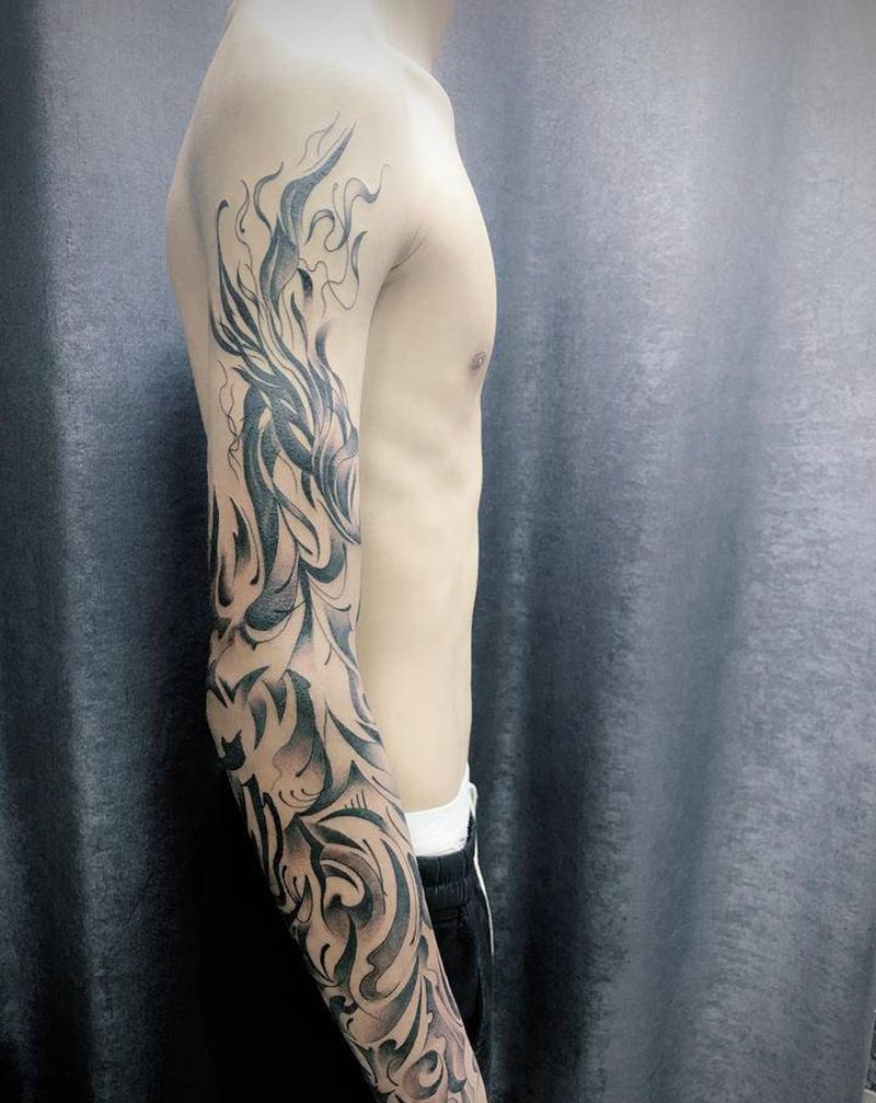 花臂纹身图片_手臂新传统纹身图案