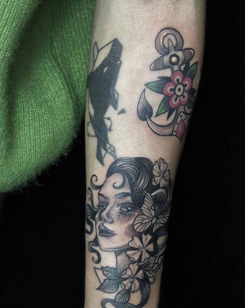 小图拼接纹身图片_手臂New SchoolOld School纹身图案