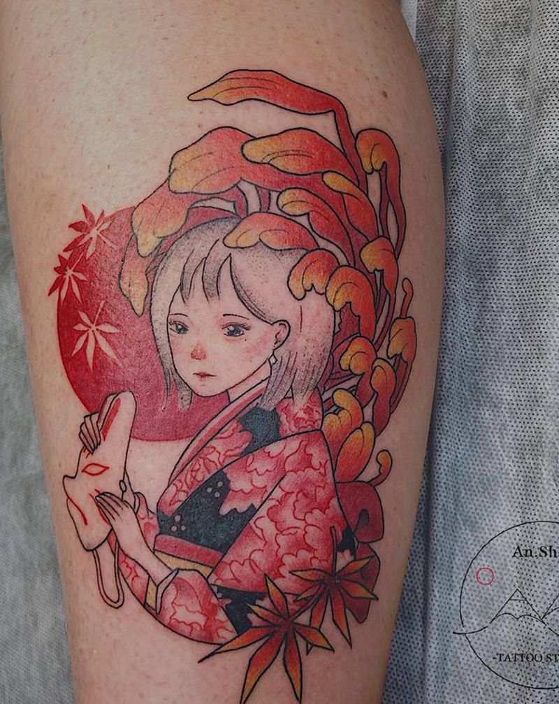 人物纹身图片_腿部人物纹身图案