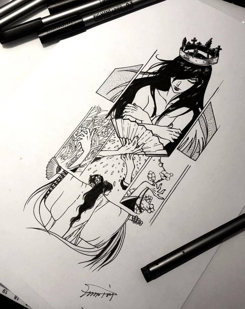 手稿-深红累之渊纹身图片_点刺几何纹身图案