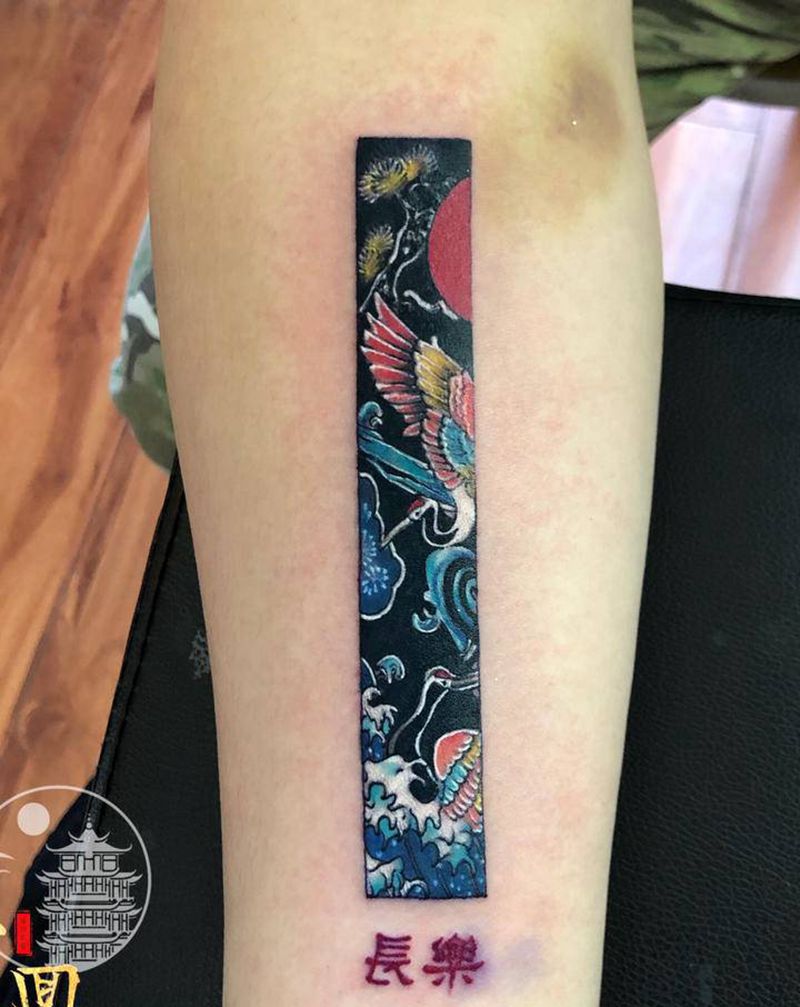 中国风-鹤纹身图片_手臂新传统纹身图案