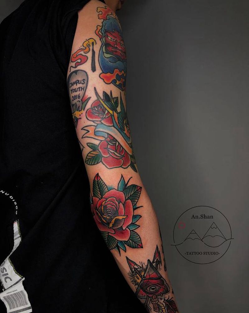 old school 花臂纹身图片_手臂Old School纹身图案