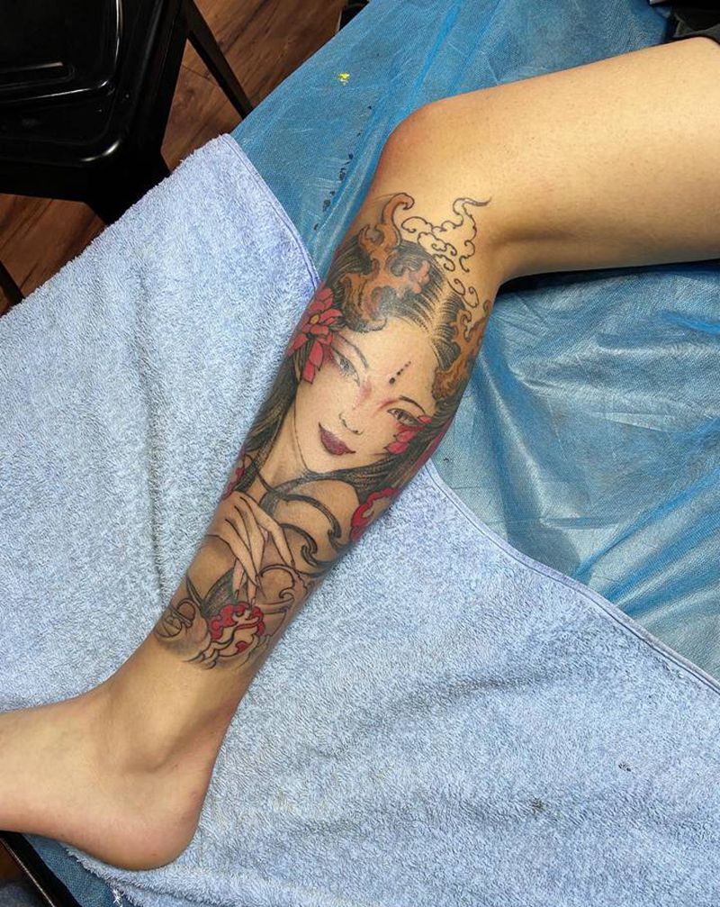 艺伎纹身图片_新传统纹身图案