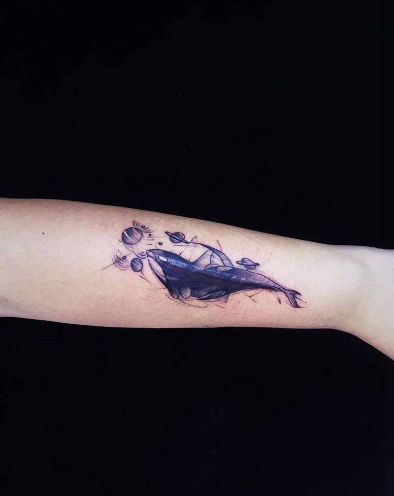 鲸盖疤纹身图片_手臂几何纹身图案