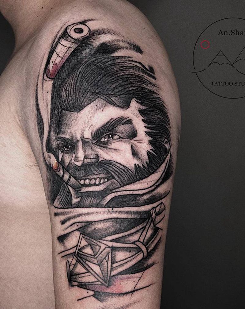 英雄联盟格雷福斯纹身图片_手臂Old School纹身图案
