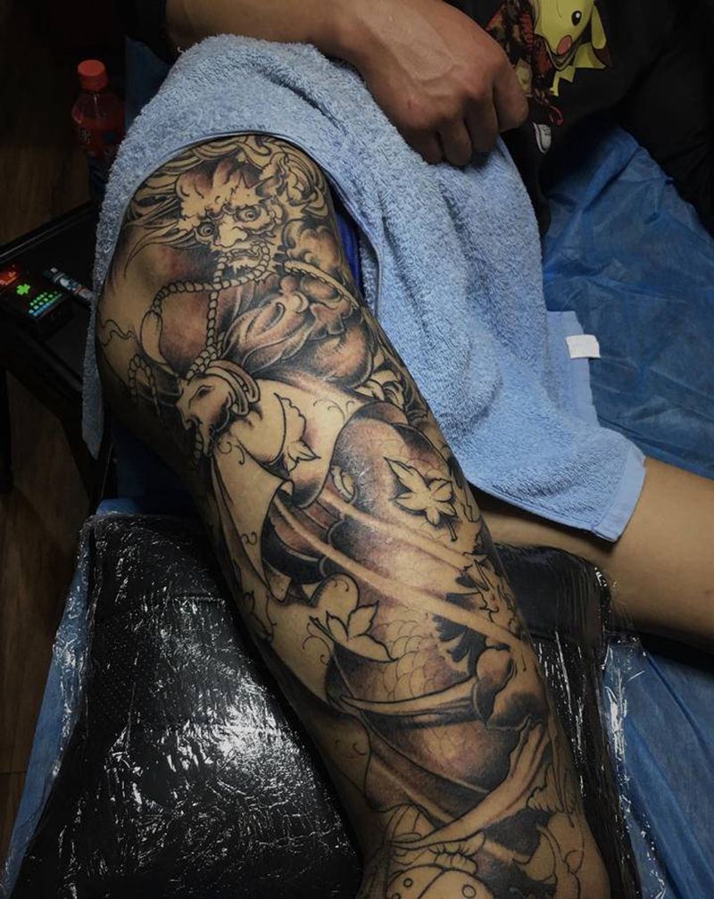 风神  龙  鬼武士纹身图片_新传统纹身图案