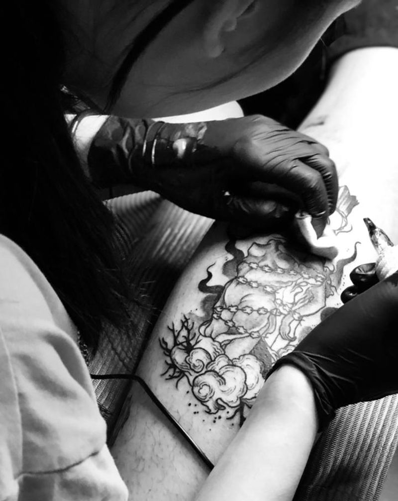 暗黑纹身图片_腿部纹身图案