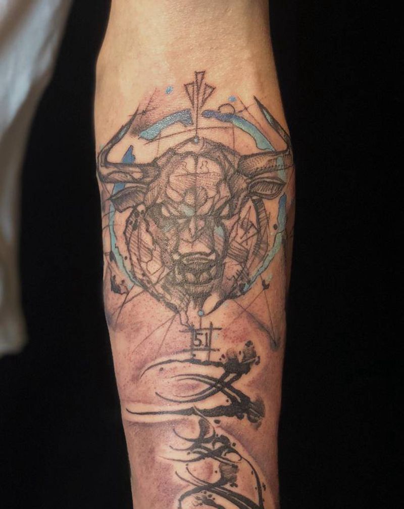 金牛座花体字纹身图片_手臂花体字纹身图案