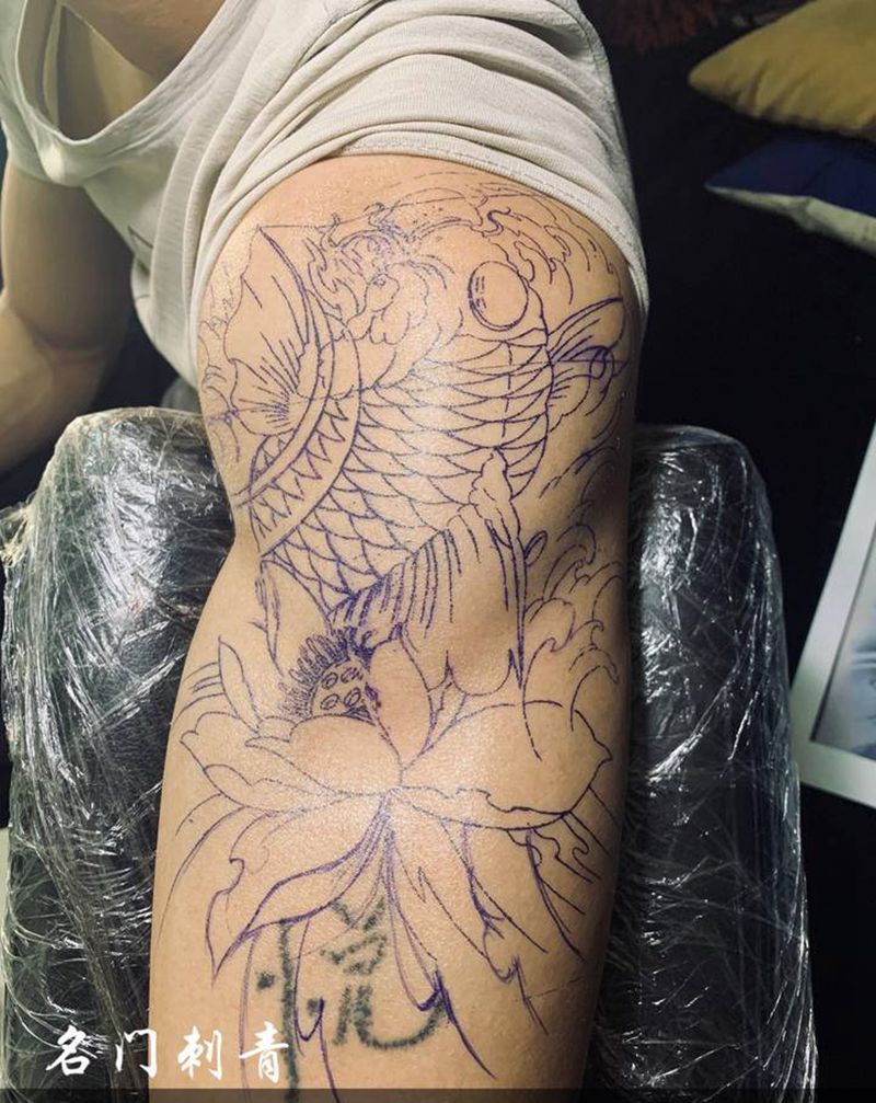 鲤鱼纹身图片_手臂新传统纹身图案