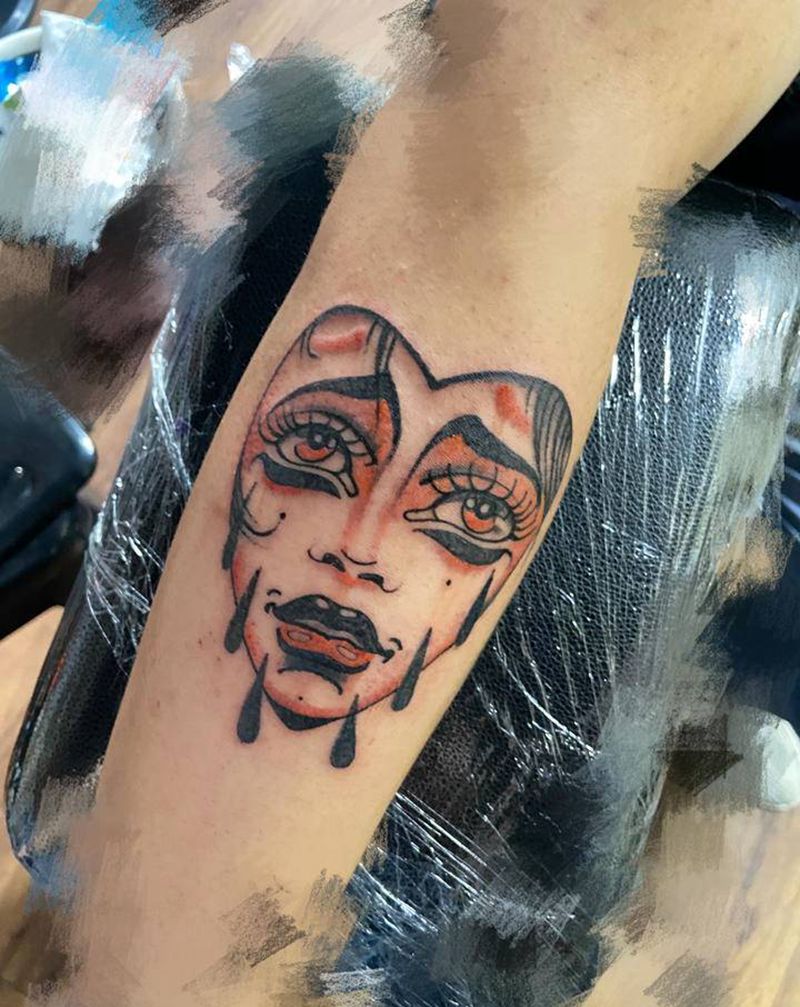 哭泣的脸纹身图片_Old School纹身图案