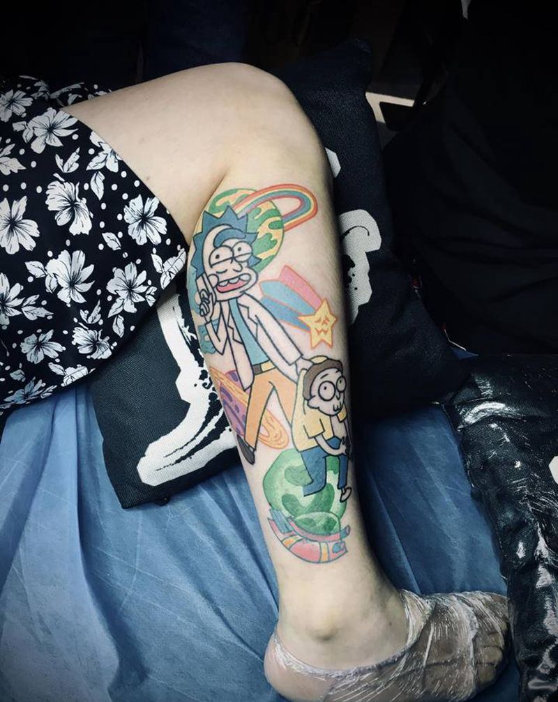 遮盖,第一次用卡通风格的图案去纹身图片_腿部Old School卡通纹身图案