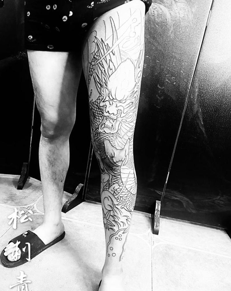 花腿龙纹身图片_老传统纹身图案