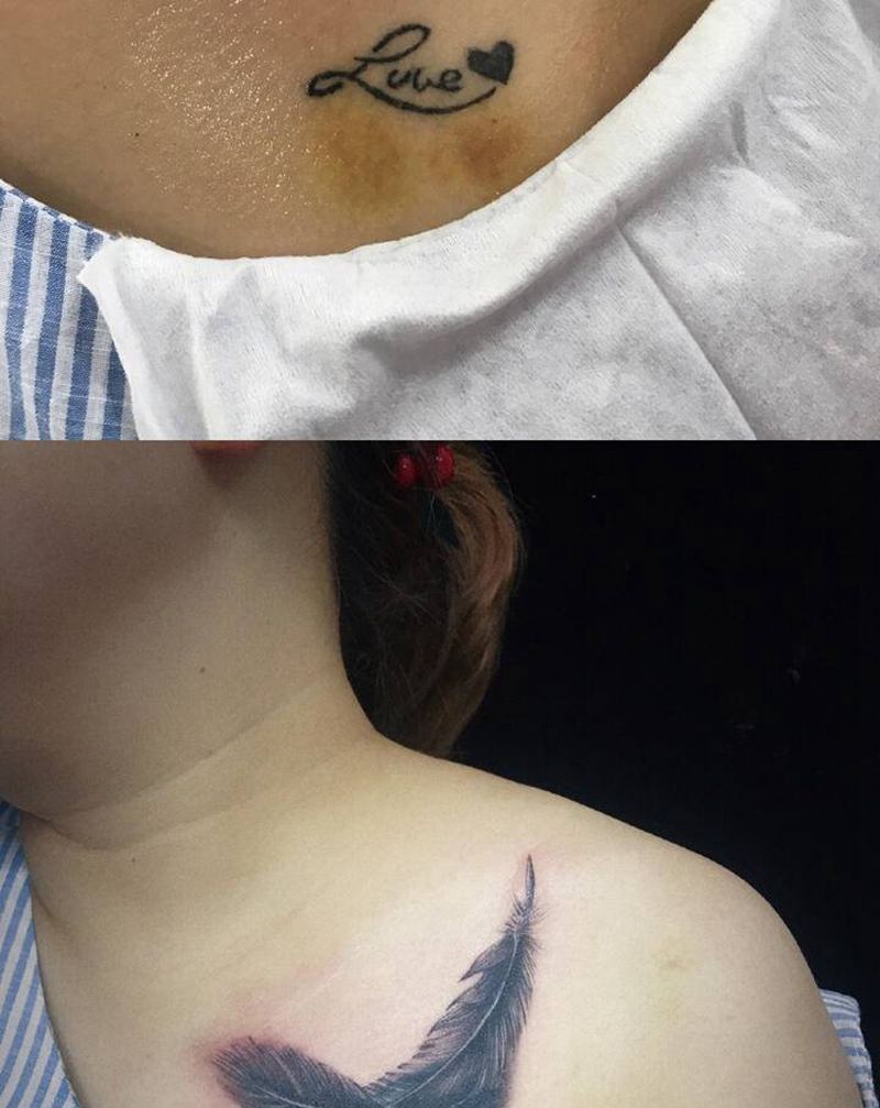 遮盖纹身图片_胸部纹身图案